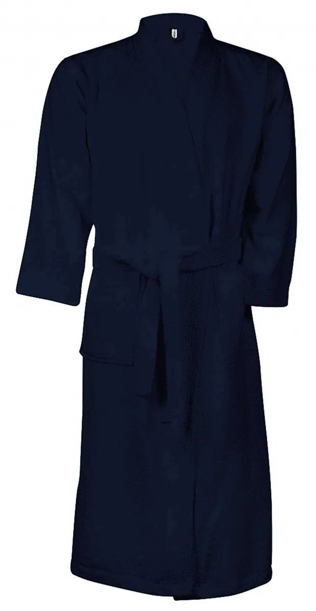 Peignoir de bain - coton - col kimono  - K115 - bleu marine 